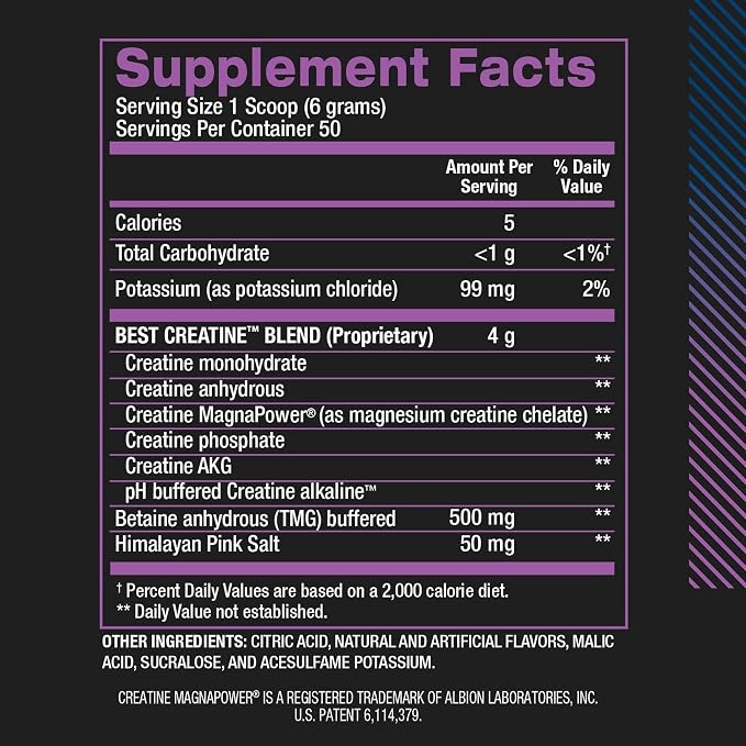 BPI Sports Best Creatine - Creatine Monohydrate Powder for Men & Women, Himalayan Salt - Strength, Pump, Endurance, Muscle Growth, Muscle Definition - No Bloat – Fruit Punch – 50 servings – 10.58 oz