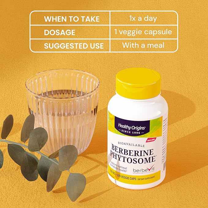 Healthy Origins Berberine Phytosome 550 mg, 120 Veggie Capsules - Bioavailable Berberis Aristata Extract - Supports Metabolic Health, Body Composition, Advanced Phytosome Technology - 4 Month Supply