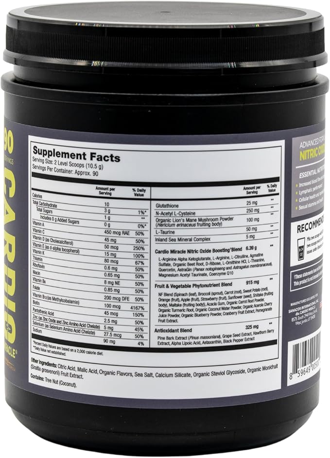 Cardio Miracle Nitric Oxide Supplement 90 Servings - Beet Root Powder with L-Arginine to Support Circulation, Blood Flow, Energy, Endurance, Stamina & Heart Health for Men and Women