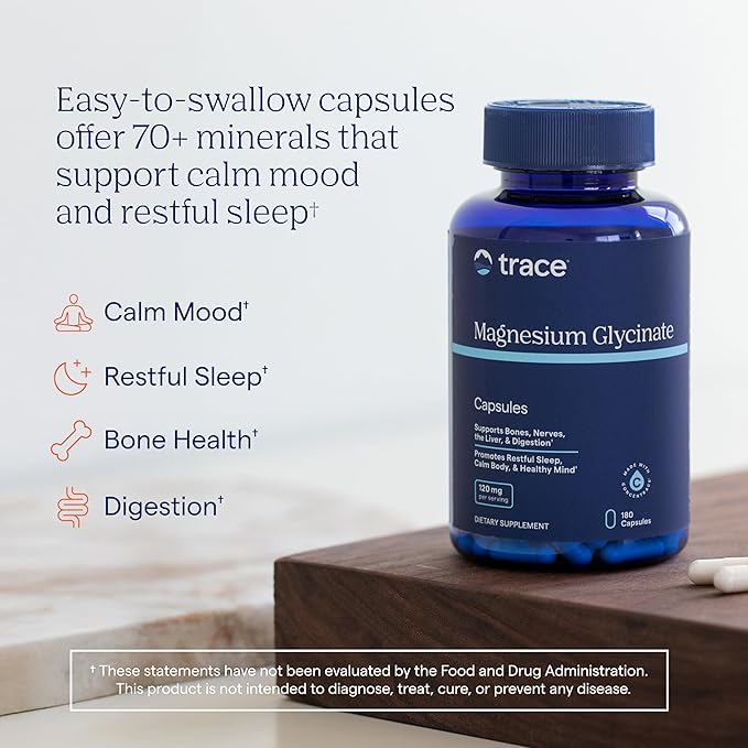 Trace Minerals Magnesium Glycinate - Gentle Magnesium Glycinate Supplement for Healthy Sleep & Relaxation Support - Healthy Mind & Energy - Vegan - Gluten-Free - 180 Count (180 Servings)