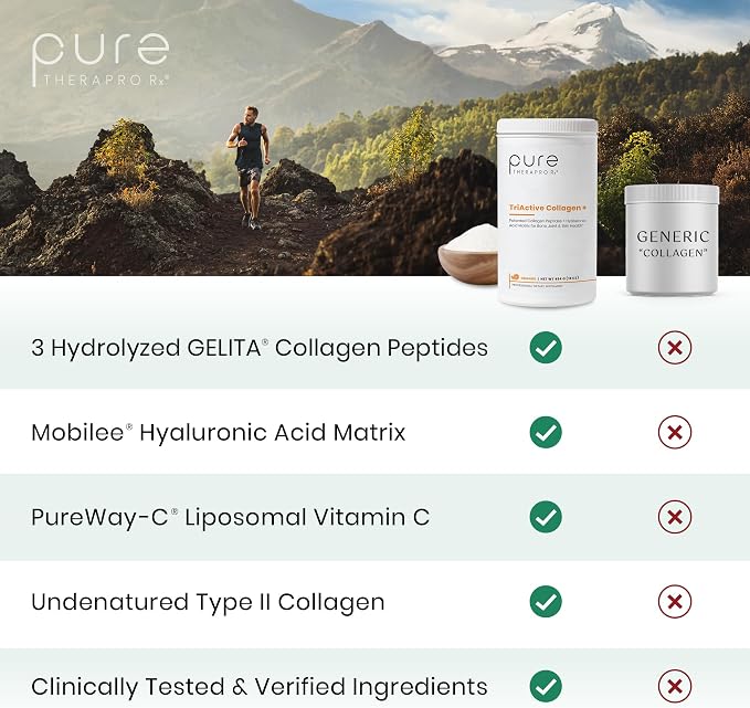 Pure Therapro Rx TriActive Collagen Plus, Collagen Powder for Hair, Skin, Nails, Bones & Joints, Hydrolyzed Collagen Powder w/Patented Peptides, Unflavored Multi Collagen Protein Powder (Orange)