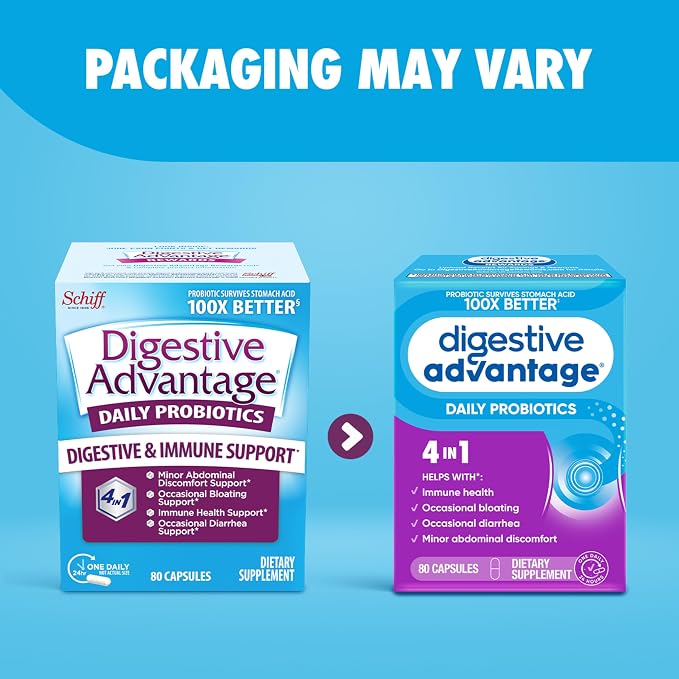 Digestive Advantage Probiotics for Digestive Health, Daily Probiotics for Women & Men, Supports Gut Health, Occasional Bloating & Diarrhea, Minor Abdominal Discomfort, & Immune Support, 80ct Capsules