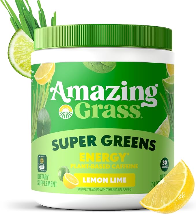 Amazing Grass Greens Blend Energy: Smoothie Mix, Super Greens Powder & Plant Based Caffeine with Matcha Green Tea & Beet Root Powder, Lemon Lime, 30 Servings (Packaging May Vary)