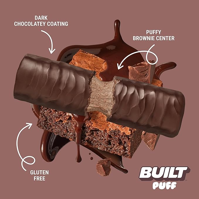 BUILT Puff Protein Bars, Brownie Batter, 17g Protein - 12 Count | Protein Snack Bar with Collagen, Calorie Conscious, Gluten Free
