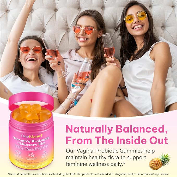 Feminine Probiotics Gummies,Vaginal Women Probiotic,Feminine Balance pH Gummies for Healthy Odor,Improve Immune,Support Vaginal Health,with Slippery Elm(60 Gummies)