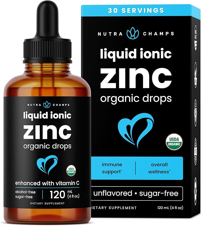 NutraChamps Liquid Zinc for Kids & Adults, Vegan, Pure Ionic Zinc Drops Enhanced with Vitamin C, Supplements for Immune Support, Sugar-Free Liquid 4 oz