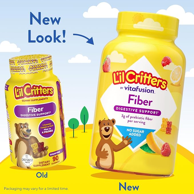 L’il Critters Fiber Daily Gummy Supplement for Kids, for Digestive Support, Berry and Lemon Flavors, 90 Gummies