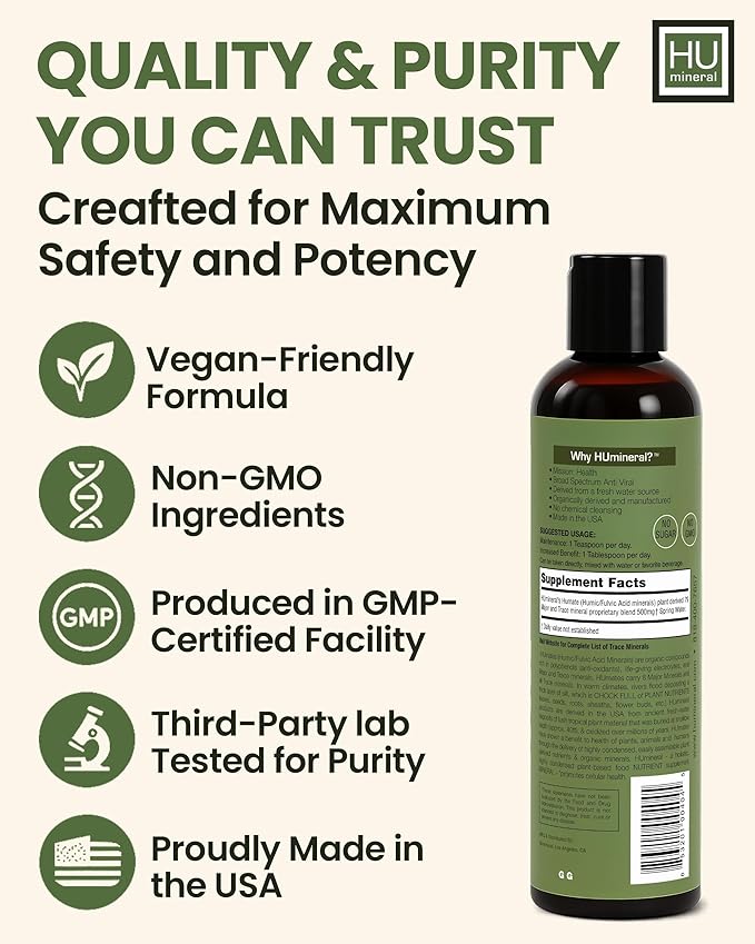 Fulvic Acid Trace Minerals Drops for Water - Raw Liquid Ionic Minerals with Humic Acid & Electrolytes - Energy, Immune & Gut Support, Detox - Vegan Plant-Based Concentrate - 8 oz