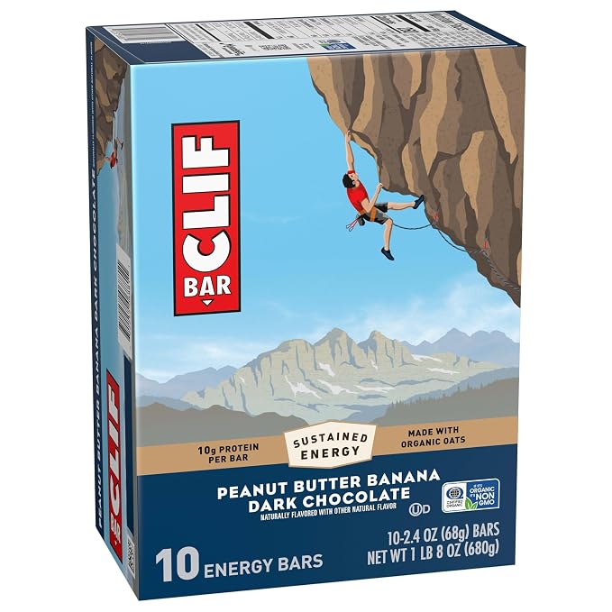CLIF BAR - Energy Protein Bars - Peanut Butter Banana with Dark Chocolate - Made with Organic Oats - Energy Bars - Non-GMO - (10 Pack)