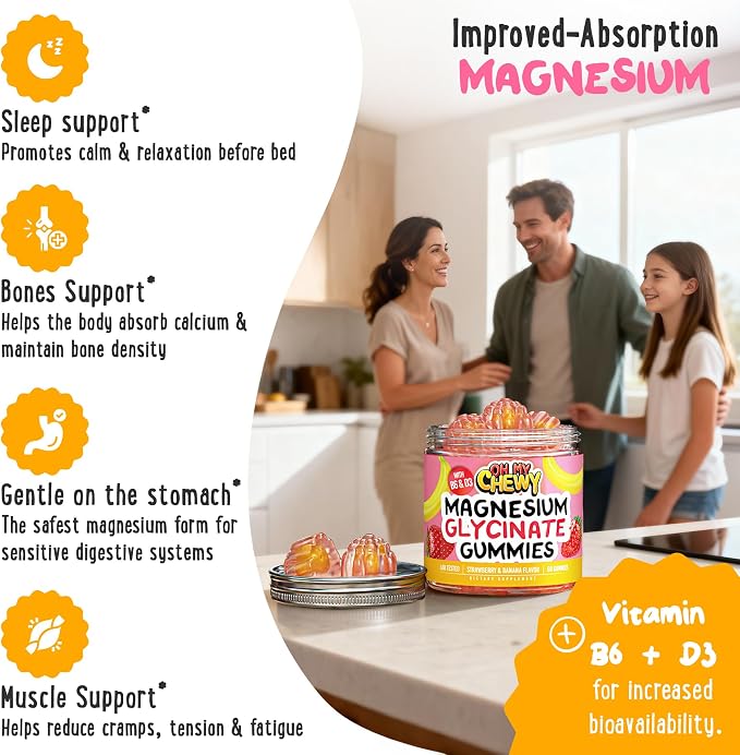 Center-Filled Magnesium Glycinate Gummies 400MG - High Absorption for Kids, Teens & Adults - Supplement for Sleep, Calm & Muscle Relaxation with B6 & D3 - Gluten Free & Vegan Friendly - 120 Count
