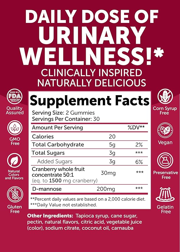 Lunakai Cranberry Gummies for Women 1500mg (50:1 Extract) with D-Mannose 200mg - Daily Cranberry Supplement for Urinary Tract Health & Bladder Support, Non-GMO – Made in Australia – 60ct