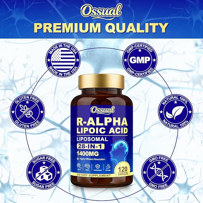 1400MG R Alpha Lipoic Acid, 28-in-1 Stabilized ALA Supplements, Neuropathy Supplements with L-Carnitine, NAC & B-Complex, R-ALA Supplement Antioxidant for Nerve, Brain, Energy丨Vegan, 240 Capsules