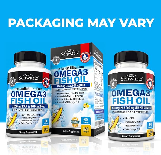 Triple Strength Omega 3 Fish Oil 3000mg - High Potency Omega 3 Supplement for Women and Men, Burpless Lemon Flavor Fish Oil - 2250mg Essential Fatty Acids with DHA & EPA, Wild Caught, 180 Softgels