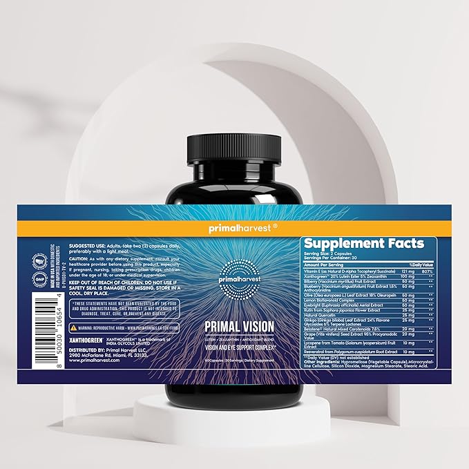 Primal Harvest Greens Powder & Vision Supplements for Women and Men Vision and Eye Support Complex with Lutein, Zeaxanthin Bundle