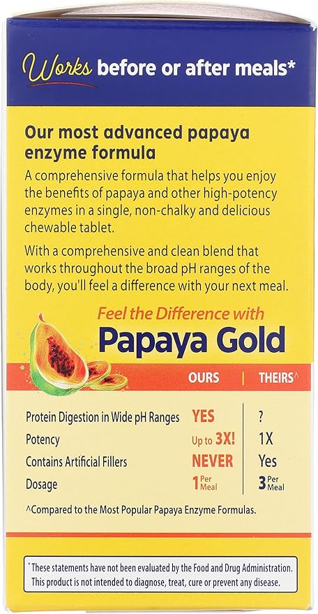 Enzymedica Papaya Gold, Advanced Digestive Enzymes with Natural Organic Papaya & Chlorophyll for Comprehensive Digestion Support, High Potency Bromelain & Papain, Vegan, Mint, 60 Chewable Tablets