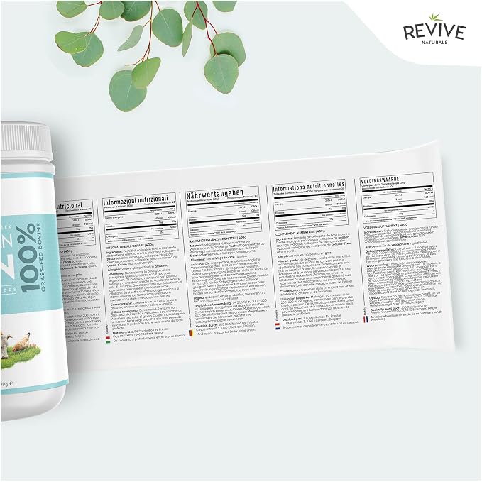 Revive Naturals Vanilla Multi Collagen Protein Powder - 400g - Unsweetened - 5 Types of Collagen Peptides - Hydrolyzed Grass Fed Bovine, Wild Caught Marine & Free-Range Chicken - Keto Approved