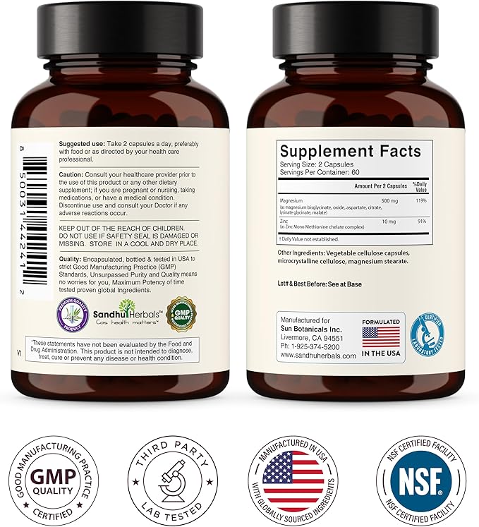 Complete Magnesium Complex 500mg for Women & Men | 120 Capsules | 6 in 1 Mag Supplement with Zinc | Quality Sleep & Muscle Health | Glycinate, Citrate, Malate, Oxide, Aspartate, Lysinate Glycinate