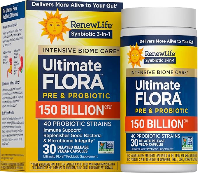 Renew Life Ultimate Flora Adult Ultimate Care Probiotic, 150 Billion, 30 Caps (Package May Vary)