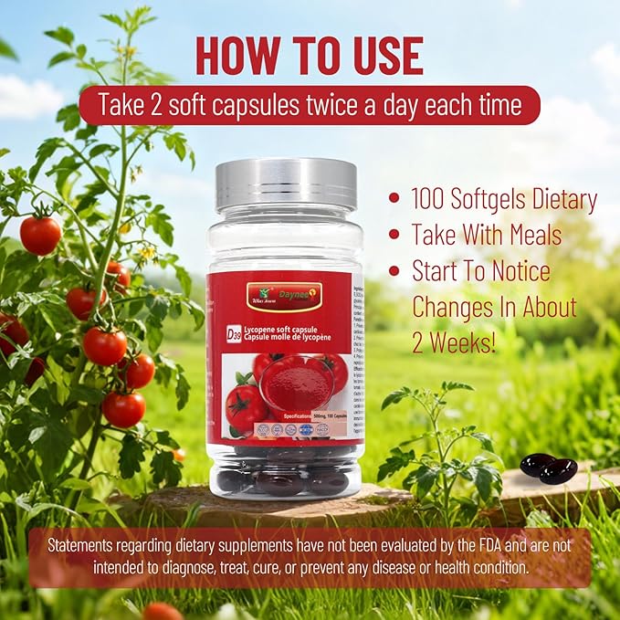 Lycopene Softgel Capsule, 500mg Super Vegetable Tomato Supplement Extract, Supports Heart, Prostate & Skin Health, 100 Count