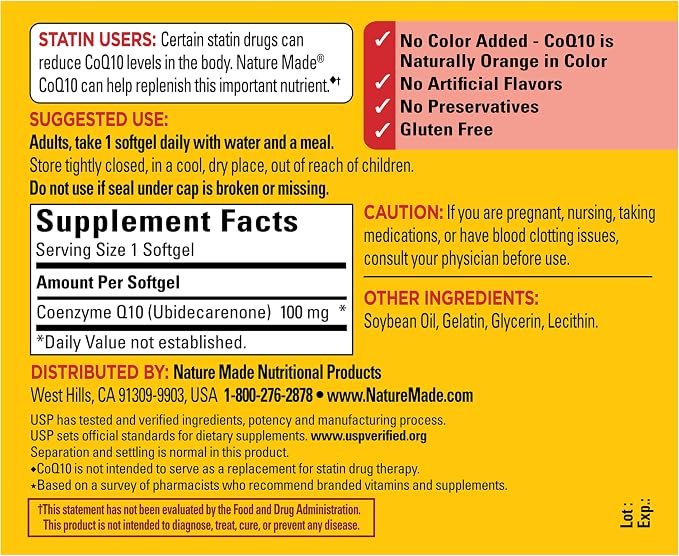 Nature Made CoQ10 100mg, Dietary Supplement for Heart Health Support, 72 Softgels, 72 Day Supply