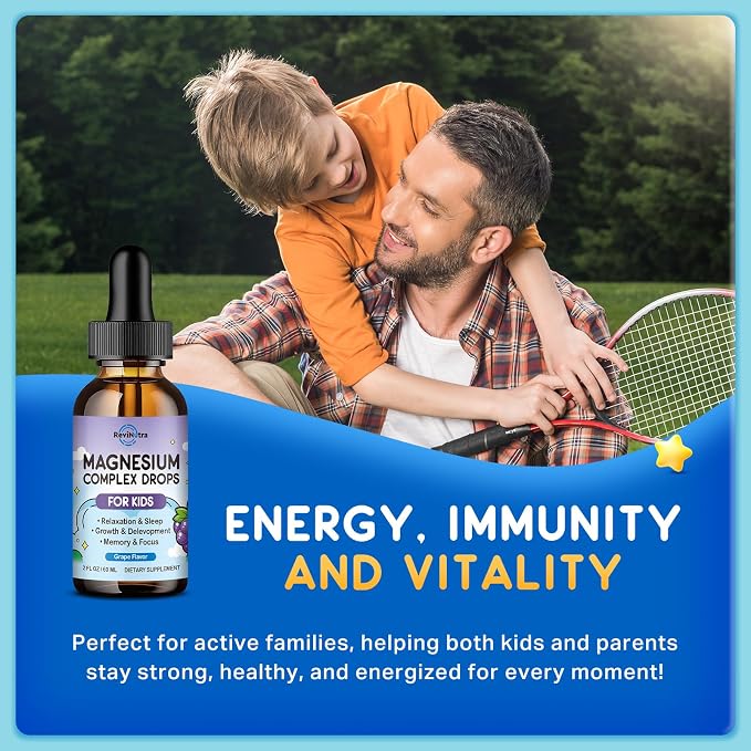 (2 Pack) Magnesium Glycinate Liquid for Kids, Kids Magnesium Liquid Drops Supplement with L-Theanine, Calcium, Zinc, Vitamin D3 K2 for Sleep Calm Relaxation Brain Bones Focus, Grape Flavor 4 Fl Oz