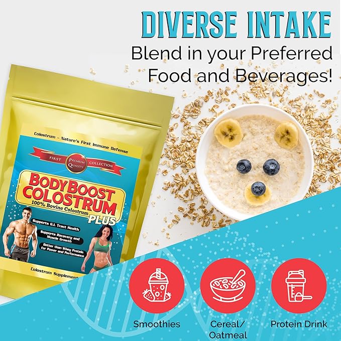 BodyBoost Colostrum Whole, 100% Bovine Colostrum Powder, Immune Booster Supplement with Immunoglobulin & Lactoferrin,Grass Fed Colostrum, Gut Health & Muscle Growth, Diverse Intake, 1 kg, 35 oz