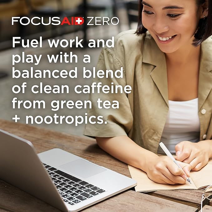 FOCUSAID ZERO SUGAR Nootropics Blend, Alpha-GPC, GABA, 100mg Natural Caffeine from Green Tea, Yerba Mate, Vitamin B-Complex, Keto-Friendly, No Artificial Sweeteners, 12 Fl Oz (Pack of 12)
