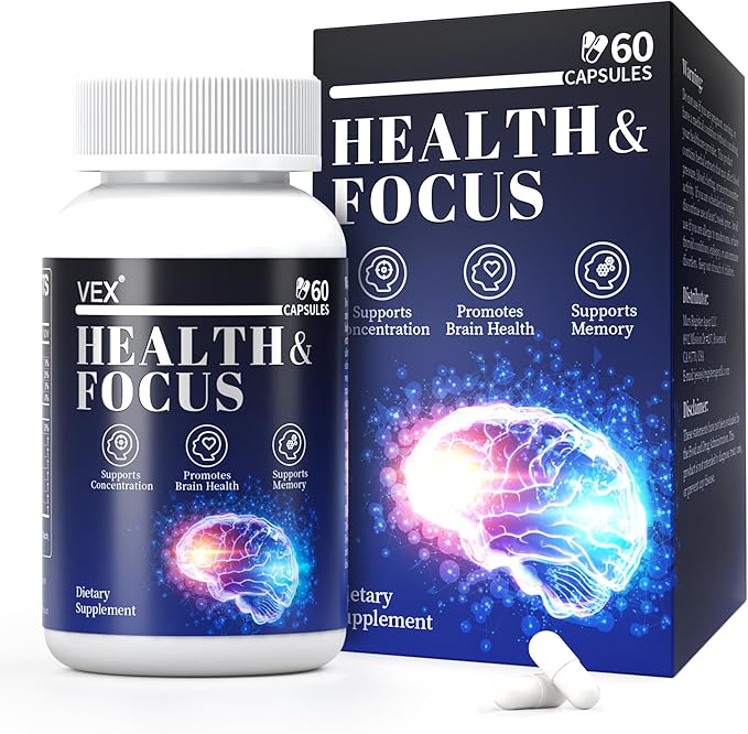 VEX Brain Supplements for Memory and Focus Contain Vitamin B12 folic Acid acetylcysteine Purslane Lion's Mane Mushroom and Ginkgo biloba extracts—for Brain Health 60 Capsules