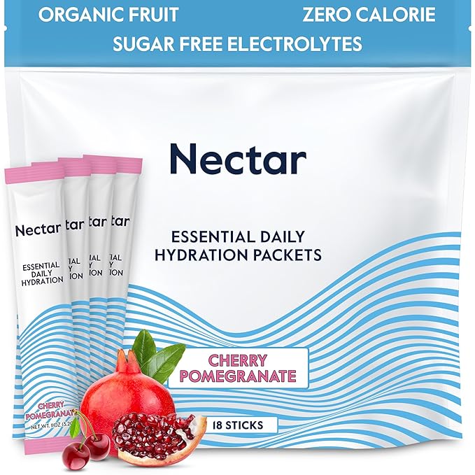 Nectar Hydration Packets - Electrolytes Powder Packets - No Sugar or Calories - Organic Fruit Liquid Daily IV Electrolytes Powder for Dehydration Relief and Rehydration (Cherry Pom 18 Pack)