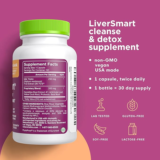 Naturenetics Milk Thistle Liver Cleanse & Support Supplement, 60 Capsules - 80% Silymarin Extract with Artichoke & Dandelion, Supports Liver Enzymes, Energy, & Digestion - Vegan, Gluten-Free