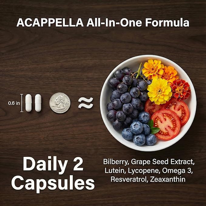 ACAPPELLA Grape Seed Extract Capsules with Omega 3 Capsules Bilberry Lutein Zeaxanthin Lycopene Resveratrol Supplement - 120 Count