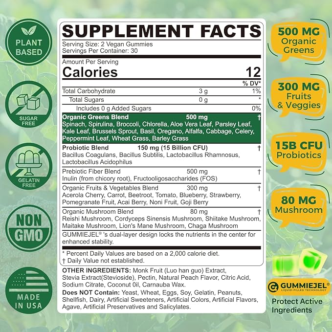 NEVISS Super Greens Gummies 60 Count + Lutein Gummies 60 Count