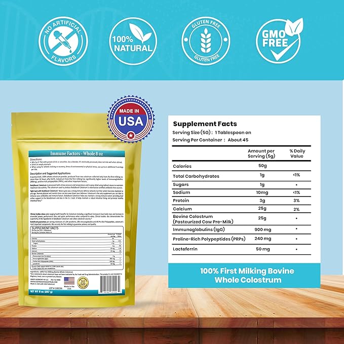 BodyBoost Colostrum Whole, 100% Bovine Colostrum Powder, Immune Booster Supplement with Immunoglobulin & Lactoferrin,Grass Fed Colostrum, Food for Gut Health & Muscle Growth, Diverse Intake, 8 oz
