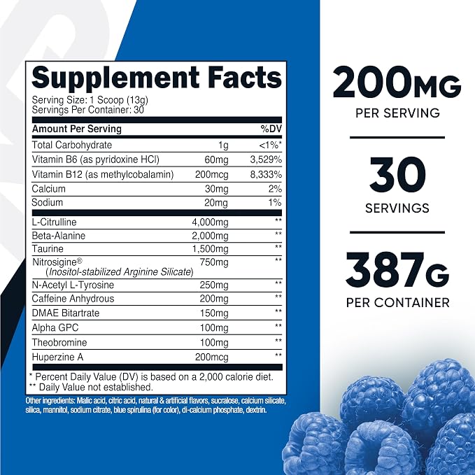 Nutricost Pre-Workout Complex Powder (30 Servings, Blue Raspberry) - Pre-Workout Supplement with Beta-Alanine, Taurine & Amino Acids