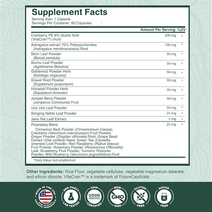 PurePremium Kidney Support Supplement – Kidney Cleanse Detox & Repair with Cranberry Extract & Astragalus - 21-in-1 Complex Supports Normal Bladder, Urinary Tract & Kidneys Health - 60 Day Supply