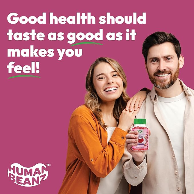 Human Beanz Biotin Jelly Bean Gummy Vitamins, Max Strength Biotin for Hair, Skin and Nails, 10,000mcg per Serving, Hair Growth Vitamins for Men and Women, 120 Strawberry Blast Jelly Beans, Kosher