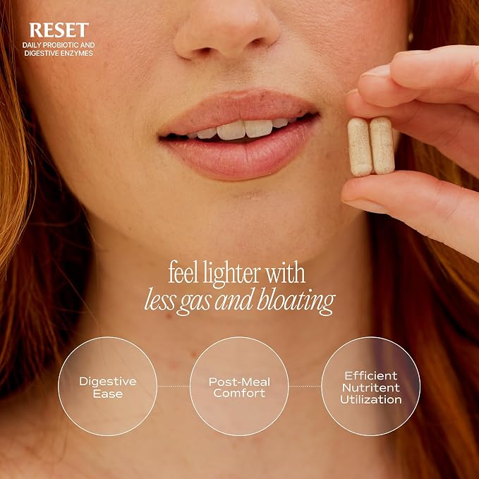 Reset Daily Probiotic + Prebiotic Plant Digestive Enzymes – Advanced Gut Reset for Women – Bloating Relief, Weight Management, Digestion, Gut Health – Vegan, Shelf-Stable – 60 Capsules (30-Day Supply)