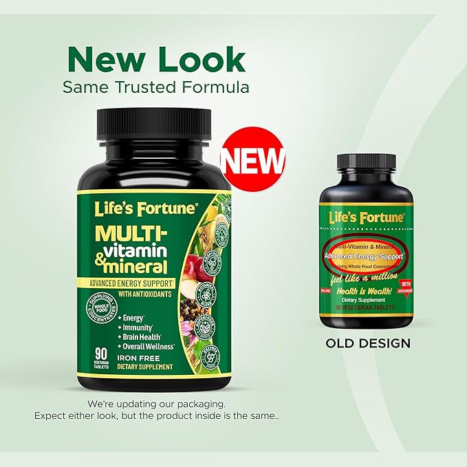 Life's Fortune Whole Food Multivitamin & Mineral Supplement for Men & Women – Energy Support Vitamins for Immune, Brain & Metabolism Support – Iron Free, 90 Vegetarian Tablets
