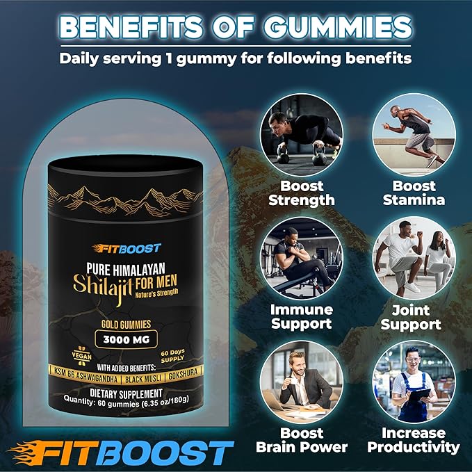 Sundried Himalayan Natural Shilajit Gummies for Men or Women 60 Days Supply of Shilajit for Men Gummies Extra Strength 3000mg Added Benefits Rich in Fulvic Acid 85+ Trace Minerals NO Sugar