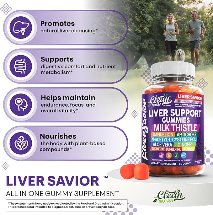 Clean Nutra Liver Cleanse Detox & Repair Gummies | Milk Thistle Gummy Liver Support Vitamins | Dandelion, Artichoke, Aloe Vera, Ginger, Berberine, Lemon, N-Acetyl-L-Cysteine, Turmeric Supplement HCL