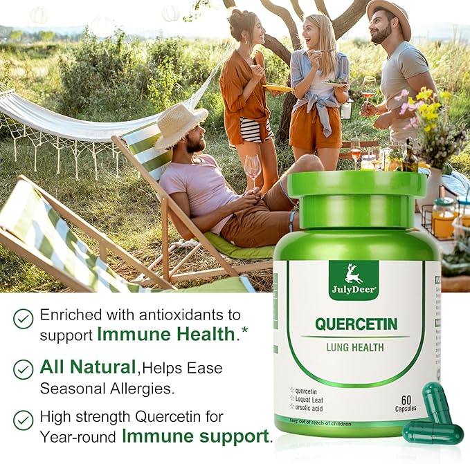 JulyDeer Quercetin 400 mg with Loquat Leaf Extract, Ursolic Acid 60 Capsules, Natural Antioxidant Flavonoids, Immune Support All Year Round