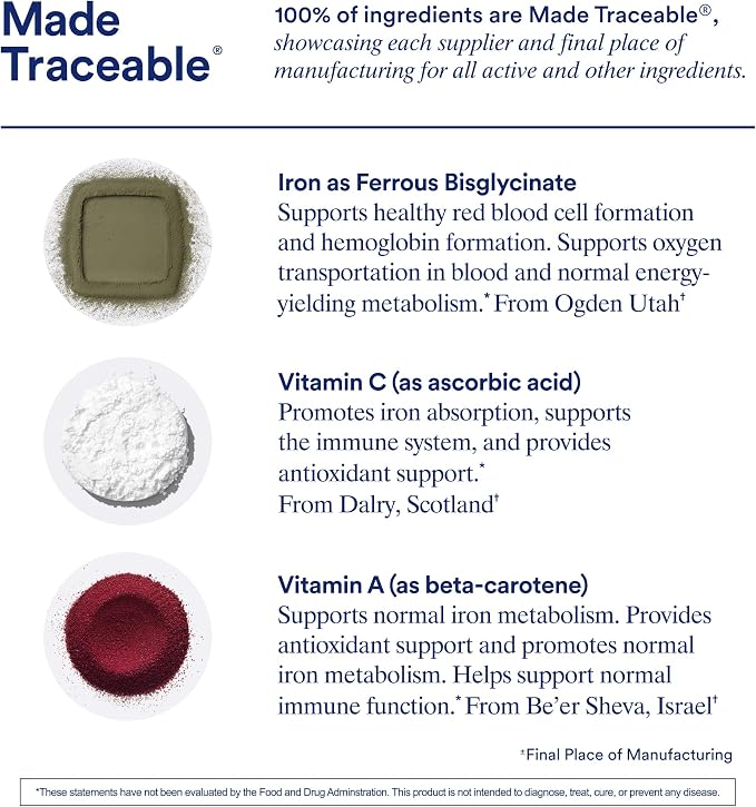 Ritual Iron Bisglycinate Supplement - 60mg - Gentle Support for Women with Low Iron Levels & Blood Boosting** - 48-Hour Dosing Routine - Plus Vitamin A, C - Vegan - Citrus - 15 Capsules - 15 Servings