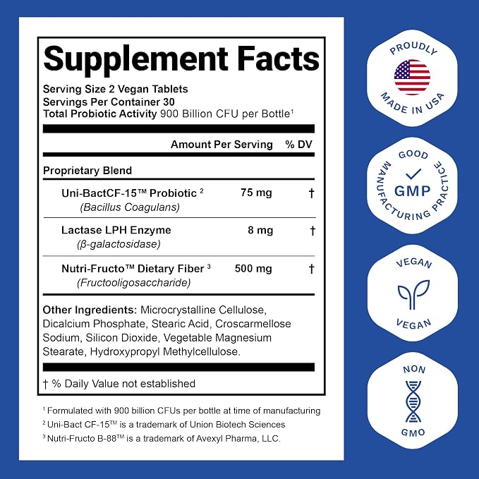 Nutrition Essentials Probiotics for Women and Men with Natural Lactase Enzyme & Prebiotic Fiber for Digestive Health - 80percent + Stronger Supplement for Gut Health Support - 3 Count of 60 Tablets