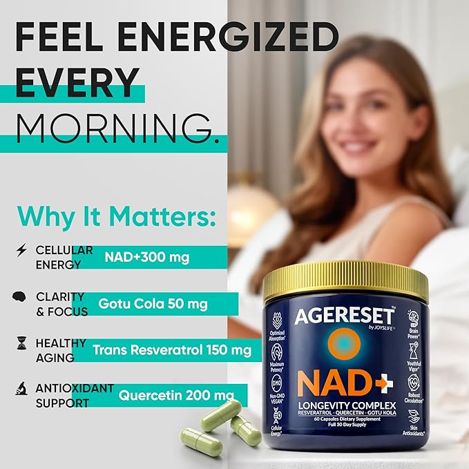 AGERESET NAD Supplement NMN Alternative Liposomal + Gotu Kola for Women & Men w/Resveratrol, Quercetin, Gotu Kola