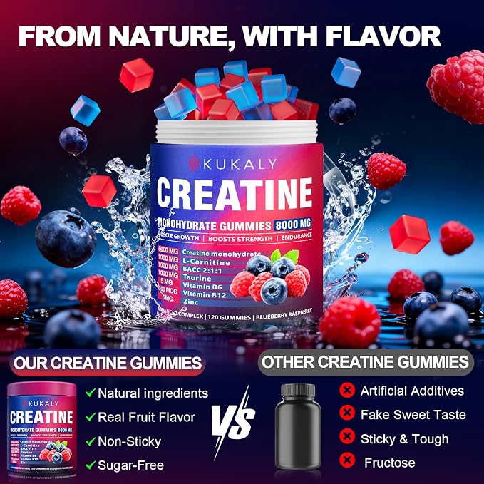 Creatine Monohydrate Gummies for Men & Women, Gummies Sugar Free Mixed Flavored with L-Taurine, BCAA 2:1, B12 B6 for Boost Strength, Focus & Endurance, Vegan, Non-GMO, 120pcs