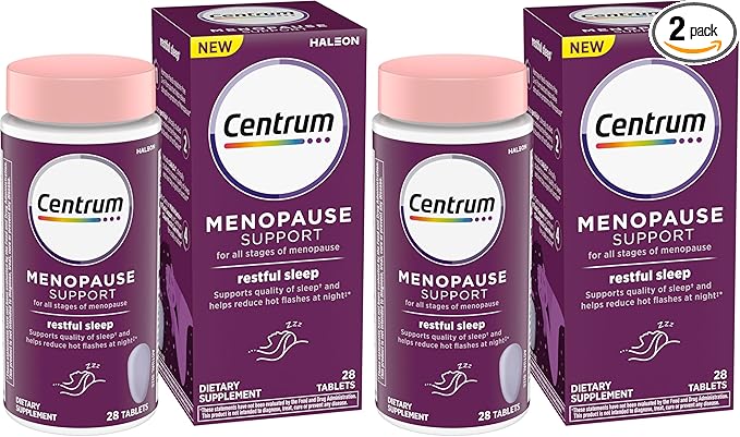 Centrum Restful Sleep Menopause Support Tablets, Supplement with Clinically Studied DailyZz and geniVida, 28 Count (Pack of 2)