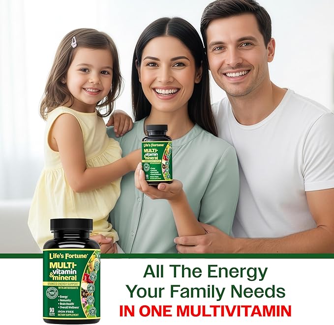 Life's Fortune Whole Food Multivitamin & Mineral Supplement for Men & Women – Energy Support Vitamins for Immune, Brain & Metabolism Support – Iron Free, 90 Vegetarian Tablets