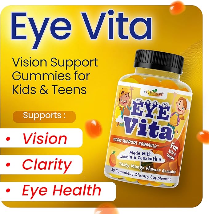 Kids Eye Vitamins - Eye Health Gummy for Kids & Teens, Lutein Gummies 12mg with Zeaxanthin 30 Easy-to-Chew, Mango Flavor Gummies - Natural, Vegan, and Non-GMO Formula