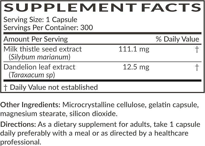 Futurebiotics Milk Thistle Silymarin Marianum & Dandelion Extract Liver Health Support, Antioxidant Support, Detox, 300 Capsules