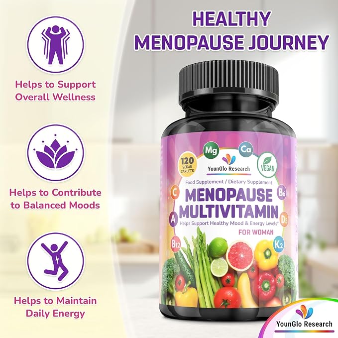 Menopause Supplement - 120 Vegan Caplets - Menopause & Perimenopause Relief Support - Food and Dietary Vitamins - Multivitamin for Women